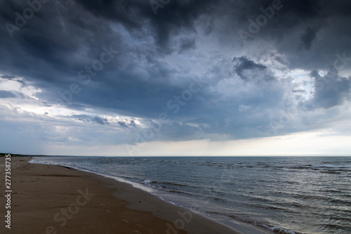 Fototapeta Naklejka Na Ścianę i Meble -  Rainy day by Baltic sea at Liepaja, Latvia.