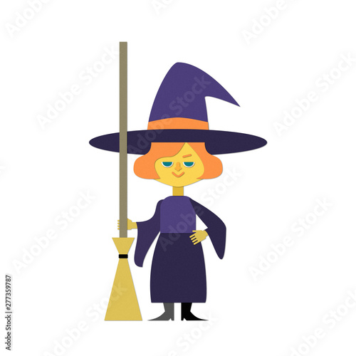 箒を持って立っている魔女のイラスト