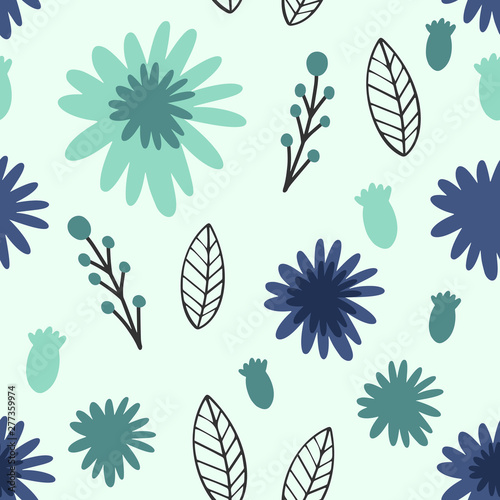 Floral abstract seamless pattern. Hand drawn  Doodle style plants for packaging  textiles and other designs...