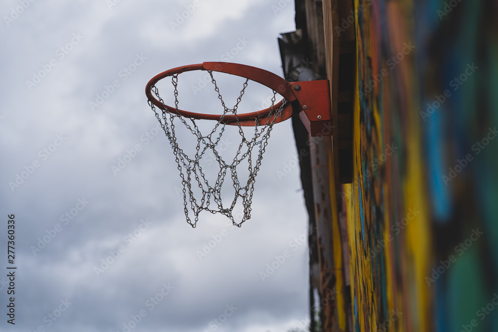 Basketball hoop on the wall at home