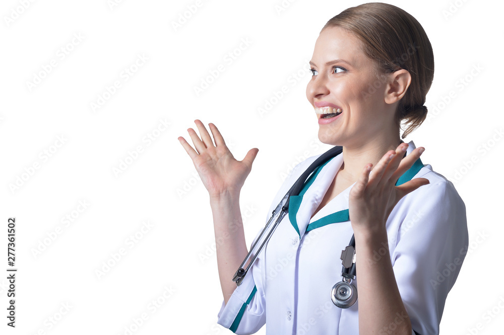 Portrait of female surprised doctor isolated on white background Portrait of female surprised doctor isolated on white background