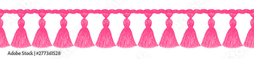 Tassel pattern. Fringe border. Crochet. Knitting. Sewing. Trendy fashion design. Sketch. Clothes decoration. Ethnic. Folk. Vintage. Boho style.