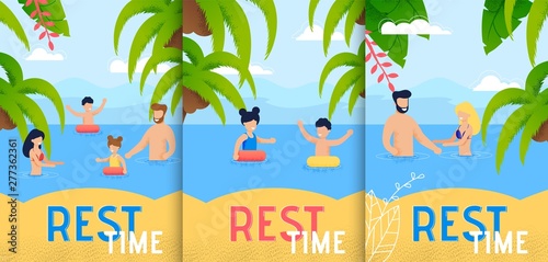 Summer Rest Time on Seacoast Flat Vector poster