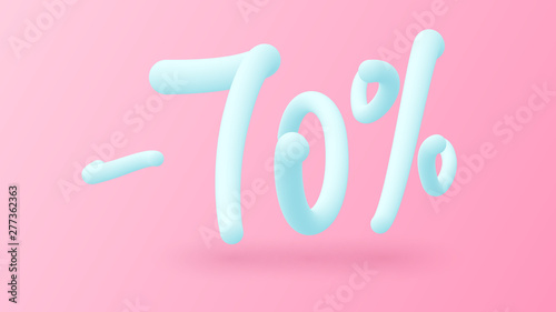 Big sale trendy banner with handwrite 3d gradient Sale -70 numbers, big sale and promotion lettering illustration