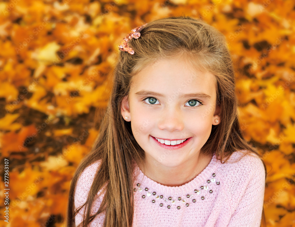 Autumn portrait of adorable smiling little girl child with leaves Autumn portrait of adorable smiling little girl child with leaves