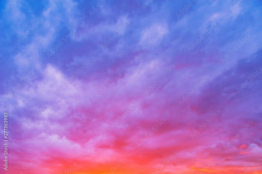 Amazing cloudscape on the sky at sunset time after rain.