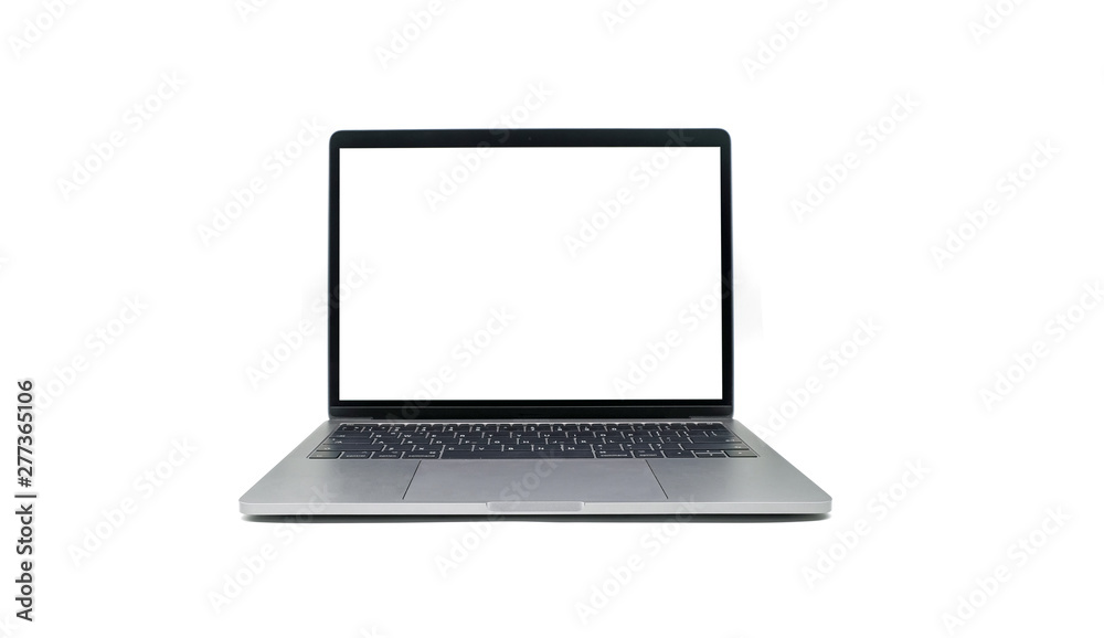 Front view of laptop with blank screen isolated on white background with clipping path, Aluminum material, Front view of laptop with blank screen isolated on white background with clipping path, Aluminum material,