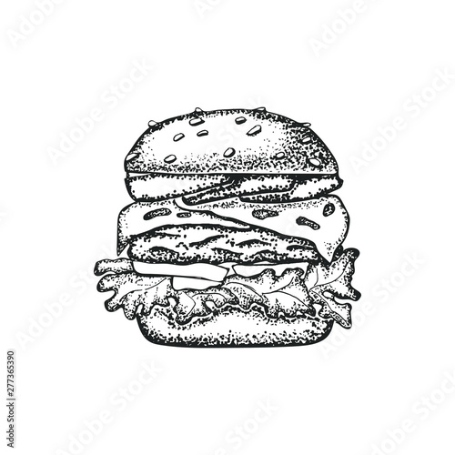 Set of hand-drawn fast food. Background with food for menu and advertising or packaging. Sketch. Vector design