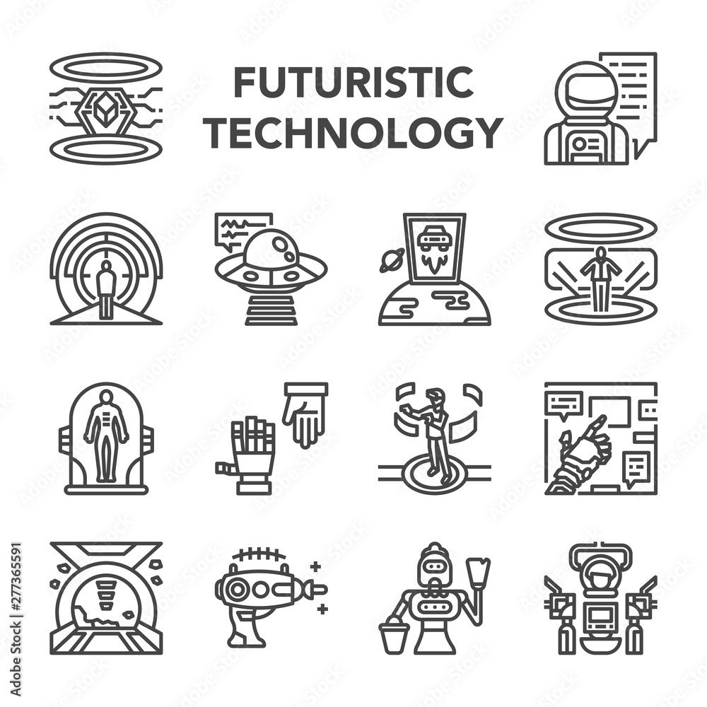 future technology innovation outline icon set, vector and illustration
