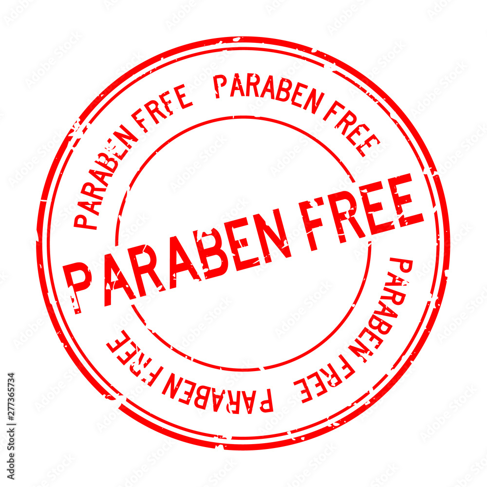Grunge red paraben free word round rubber seal stamp on white background Grunge red paraben free word round rubber seal stamp on white background