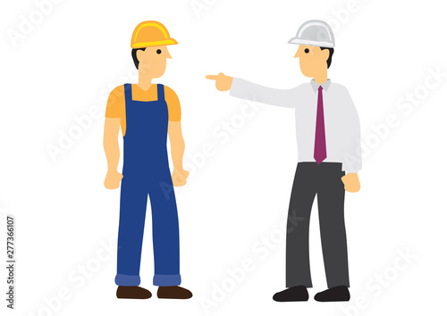 Angry foreman scolding a construction worker.