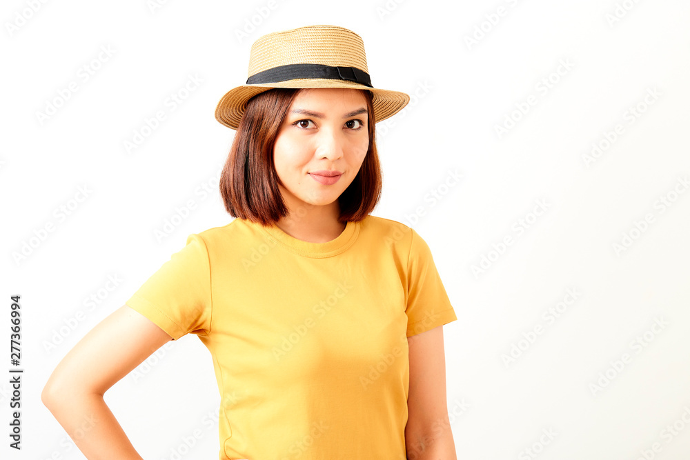 Young Woman Standing Against White Background Young Woman Standing Against White Background