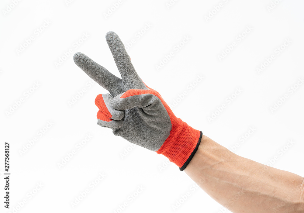 Man hand with anti slip gloves on white background Man hand with anti slip gloves on white background
