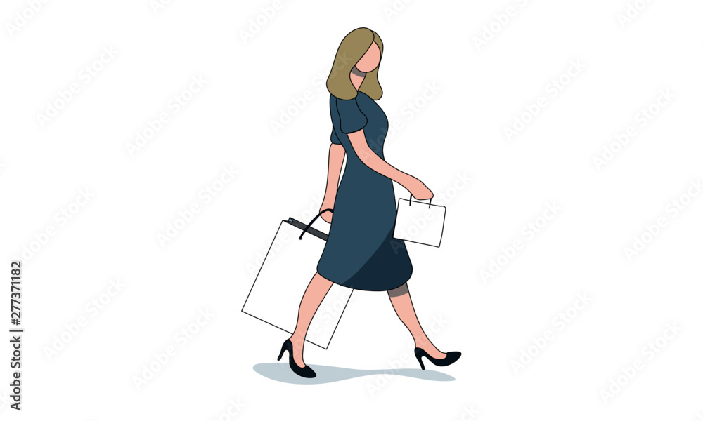 Young woman walking with luxury shopping bags Young woman walking with luxury shopping bags