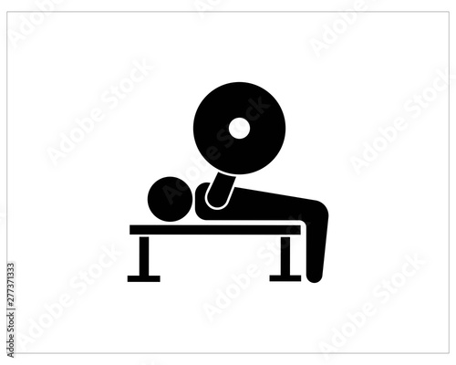 Bench press icon in glyph style. Gym icon isolated on white background. training activities at the fitness center using a barbell.- vector