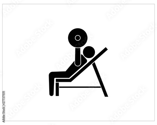 Incline barbell press glyph style icon. Simple workout, gym and muscle exercise.- vector