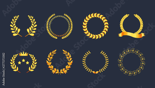 Set premium quality golden laurel wreath gold silhouette leaves