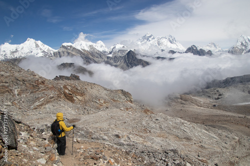 Everest base camp trekking Nepal scenics view of Himalaya mountain range at Renjo la pass.