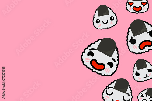Banner template with place for text - funny Emoji onigiri Vector illustration
