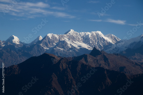 Aerial view of himalaya mountain range from airplane before landing at Kathmandu airport