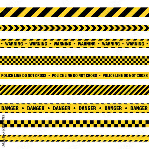 Yellow And Black Barricade Construction Tape. Police Warning Line. Brightly Colored Danger or Hazard Stripe. Vector illustration. © 32 pixels