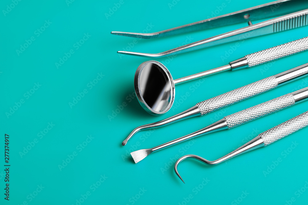 Dental tools on background. Medical technology Dental hygiene. Cure concept. Dentist tools. equipment. Stock Photo | Adobe Stock