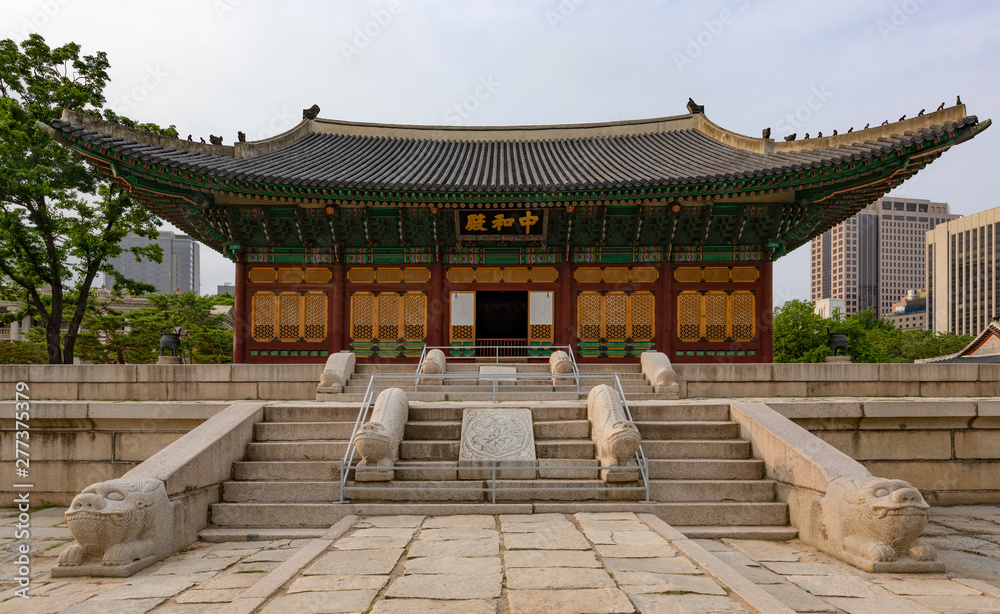 Junghwajeon, main hall of Deoksugung, a palace for Korea's royal family in Joseon dynasty in Seoul, South Korea. 
