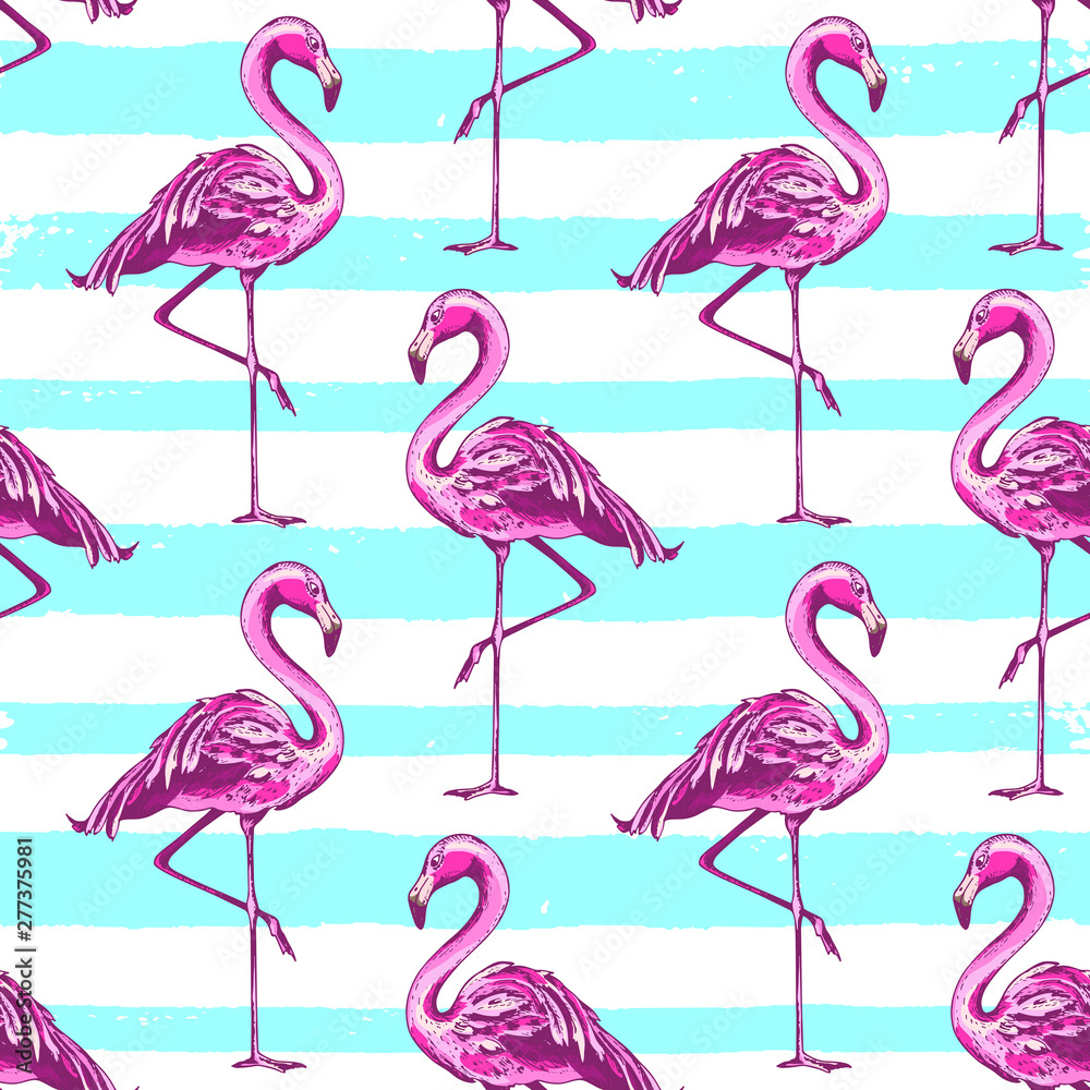 Obraz premium Summer seamless pattern with pink flamingo
