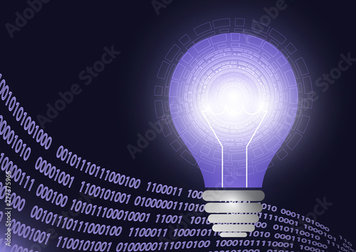 Abstract background light bulb lit. The concept of a new business idea, global discovery.