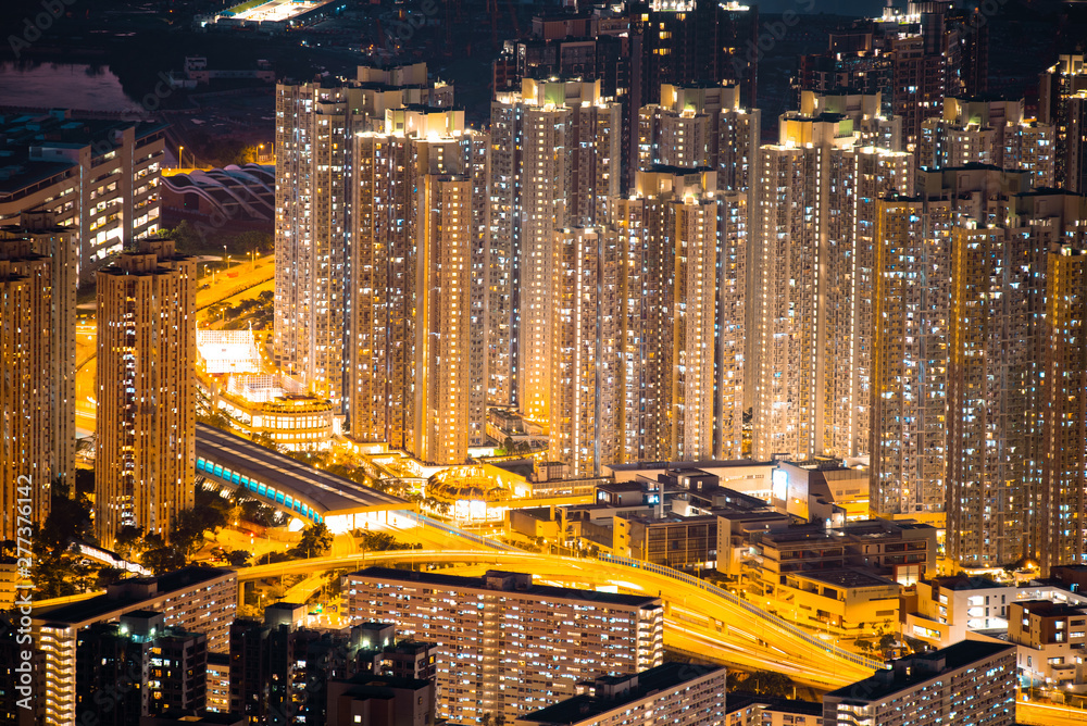 Hong Kong cityscape at night with building layers Hong Kong cityscape at night with building layers