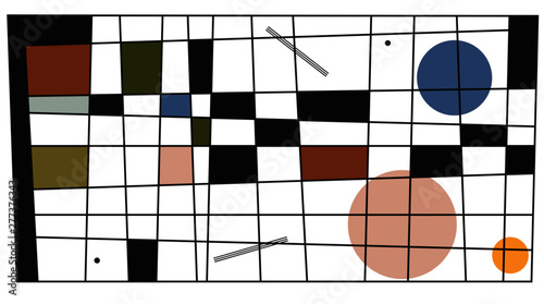 Modern art (abstract art Wassily Kandinsky style) imitation pattern with retro style colors. Vector background texture.