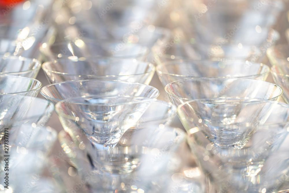 close up arranged glass on the table in abstract field in celebration time for any luxury background. close up arranged glass on the table in abstract field in celebration time for any luxury background.