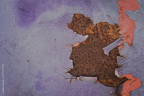 Peeling Color Rusted Metal Texture, selective focus (detailed close-up shot)