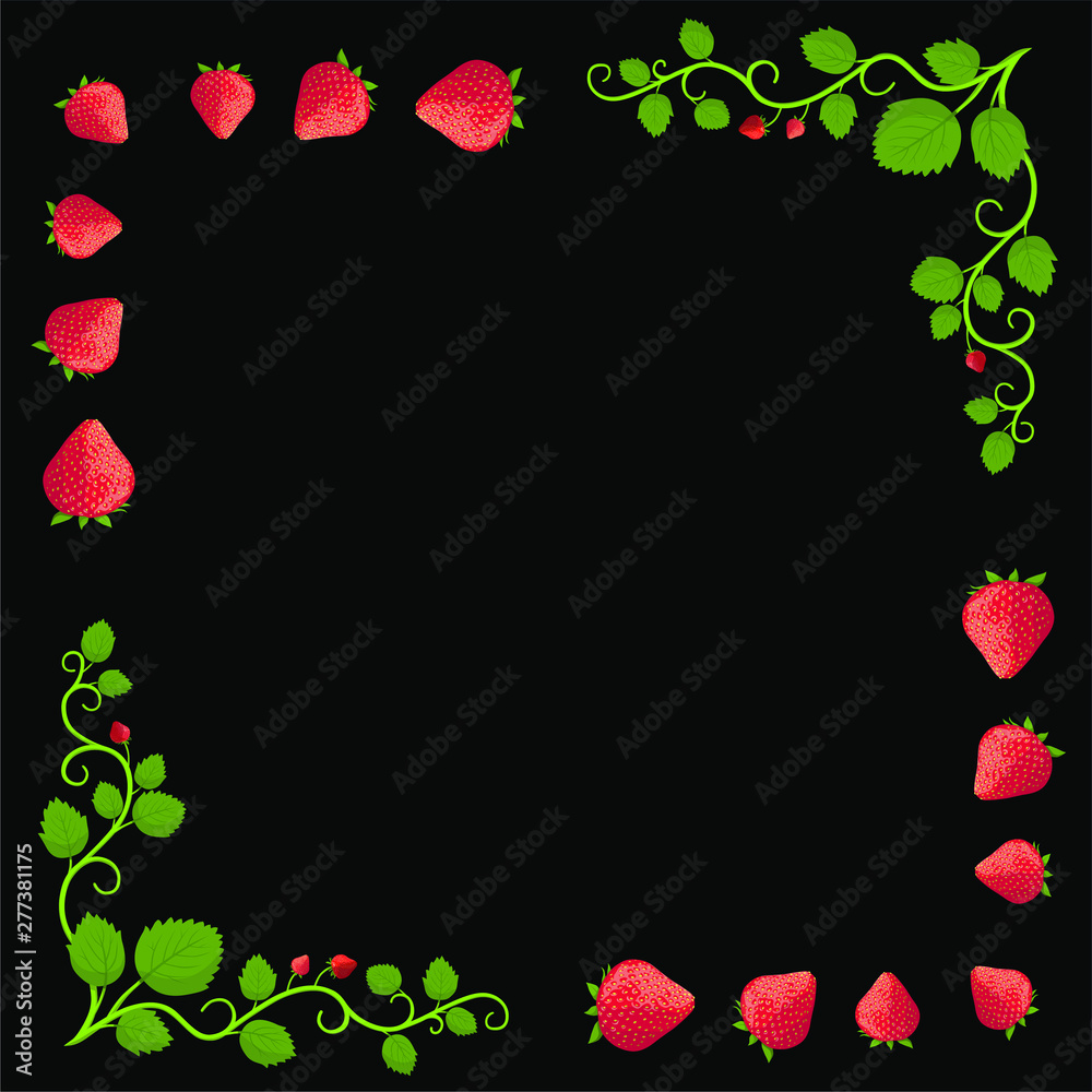 red strawberry with leaf frame 
