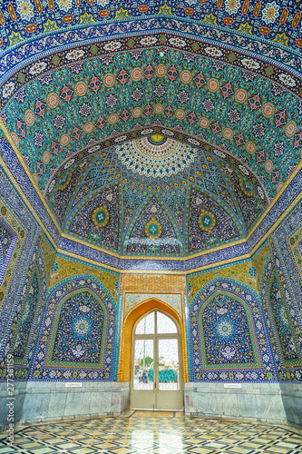 07/05/2019 Qom,.Qom Province.Iran, elements of mosaic and ceramic tile decoration in.The Shrine of Fatima Masumeh, the second most sacred city in Iran after Mashhad. photo