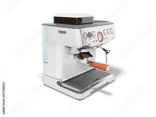 White coffee machine with capacity for coffee and water tank 3d render on white Fototapeta