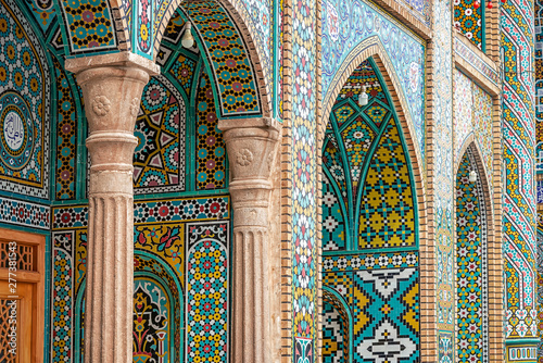 07/05/2019 Qom,.Qom Province.Iran, elements of mosaic and ceramic tile decoration in.The Shrine of Fatima Masumeh, the second most sacred city in Iran after Mashhad. photo