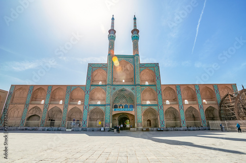 .08/05/2019 Yazd,.Yazd province.Iran, The  view of impressive facade of the Amir Chakhmaq Complex is a prominent structure in Yazd at the main square of the ancient city. photo