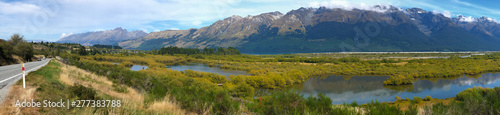 Panorama of mountains and sea in New Zealand