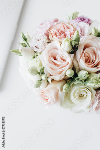 Beautiful spring bouquet with pink and white tender flowers