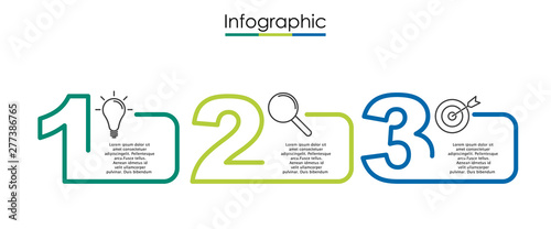 Vector infographic template with three steps or options. Illustration presentation with line elements icons.  Business concept design can be used for web, brochure, diagram