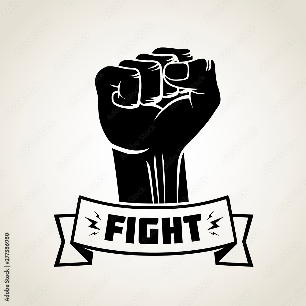 Vintage style vector Fight for Freedom tattoo template. Raised fist of