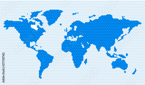 Hexagonal restricted world map image in blue tones.