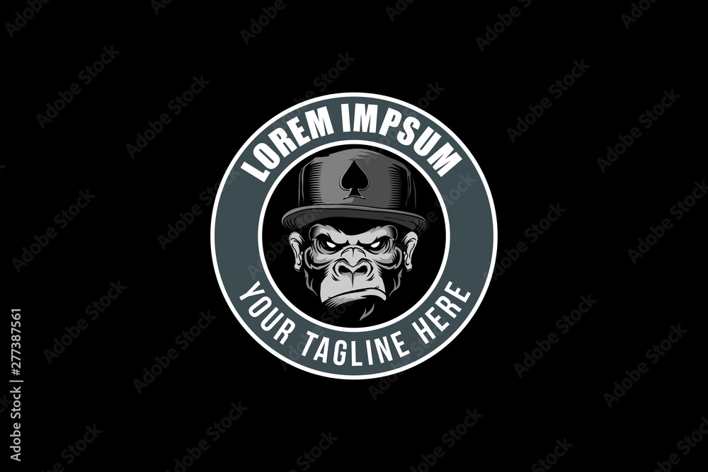 cute Monkey head with hat cartoon vector logo template cute Monkey head with hat cartoon vector logo template