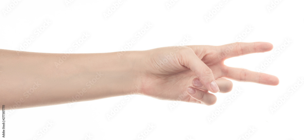 hand of young girl on white background