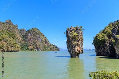 Amazing and beautiful Tapu or James Bond Island, the most famous tourist destination in Phang-Nga Bay, near Phuket, Thailand