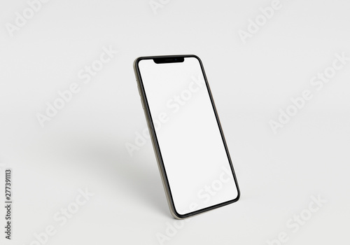 3d render illustration hand holding the white smartphone with full screen and modern frame less design - isolated on white background 