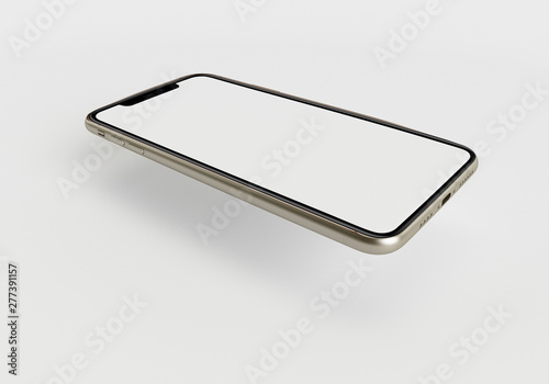 3d render illustration hand holding the white smartphone with full screen and modern frame less design - isolated on white background 