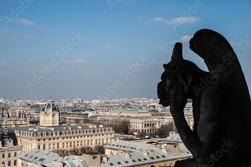 Vista de Paris desde la catedral de Notre Dame con una gárgola
