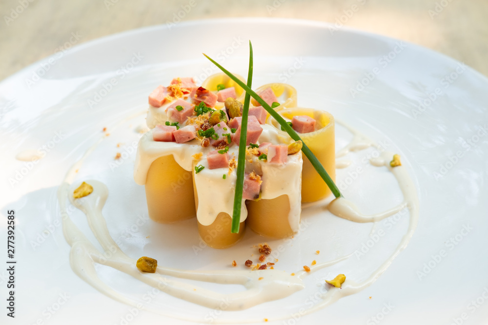 paccheri italian fresh traditional pasta with mortadella and cheese paccheri italian fresh traditional pasta with mortadella and cheese